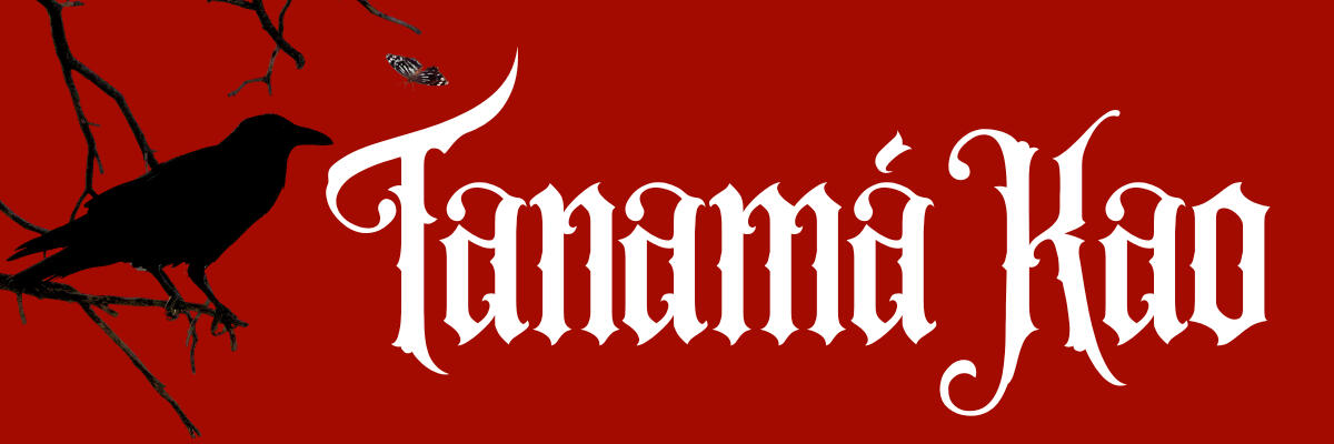 Tanamá Kao logo with a red background, a black crow perched on a branch and a butterfly.